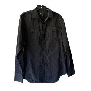 INC International Concepts Men's M Military Button-Down Shirt Black White Pinst